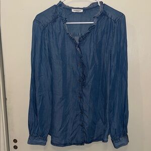 beachlunchlounge Ruffled Denim Look Button-Down Shirt large